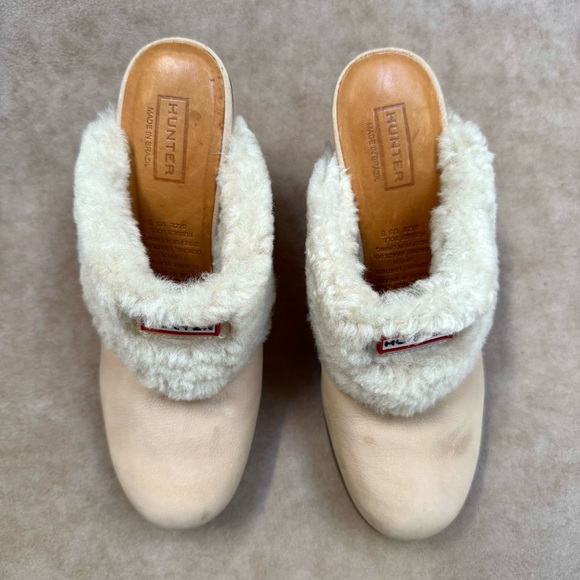 Hunter Bruson Amazonas Shearling Lined Leather Heeled Clog Mule Shoes 8 - Picture 7 of 10